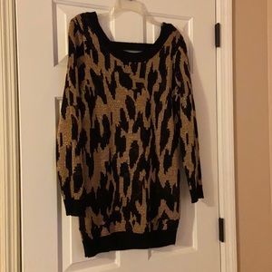Open Back Black and Gold Sweater Dress